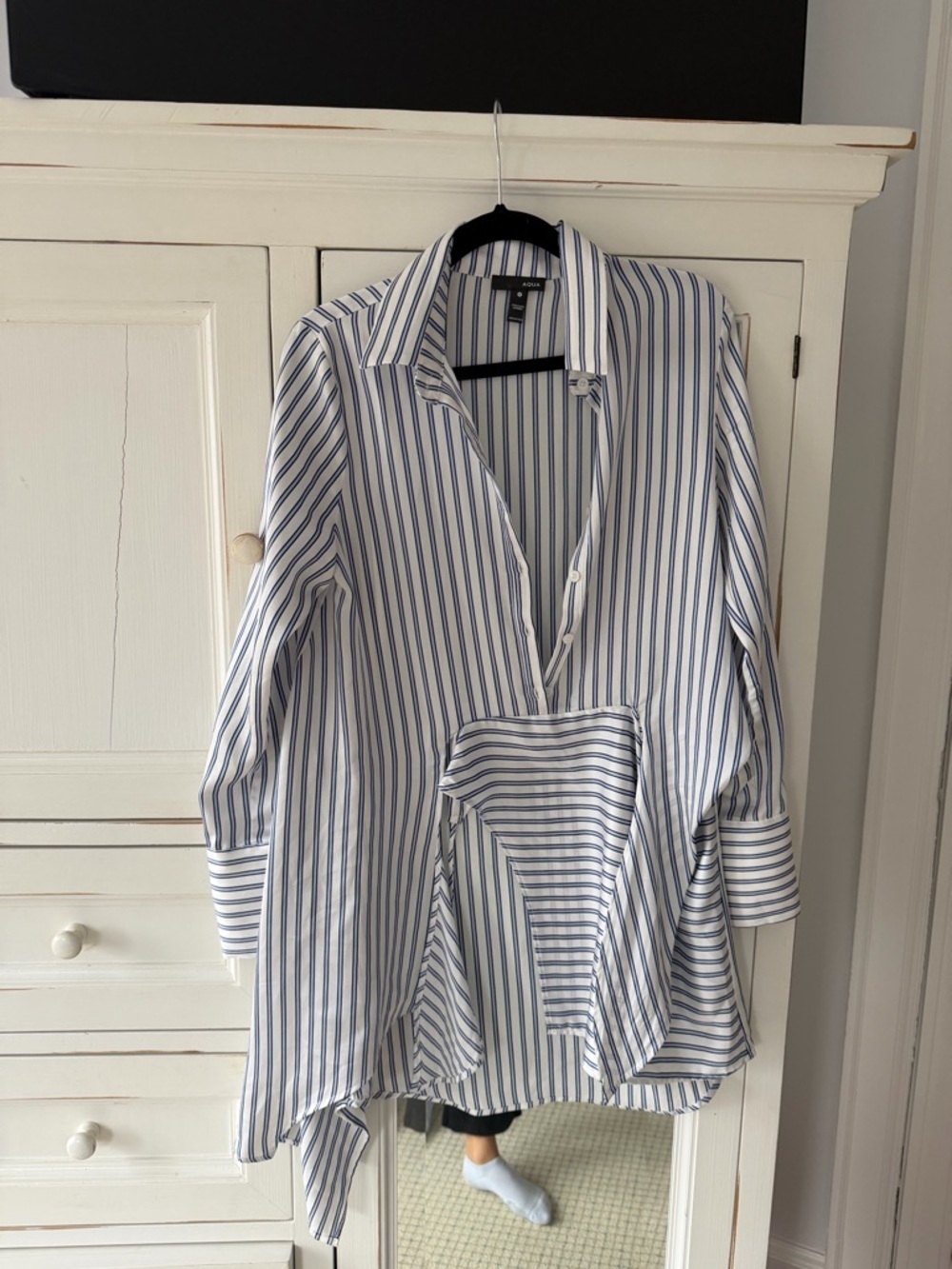 Aqua Blue and White Striped Mini Dress